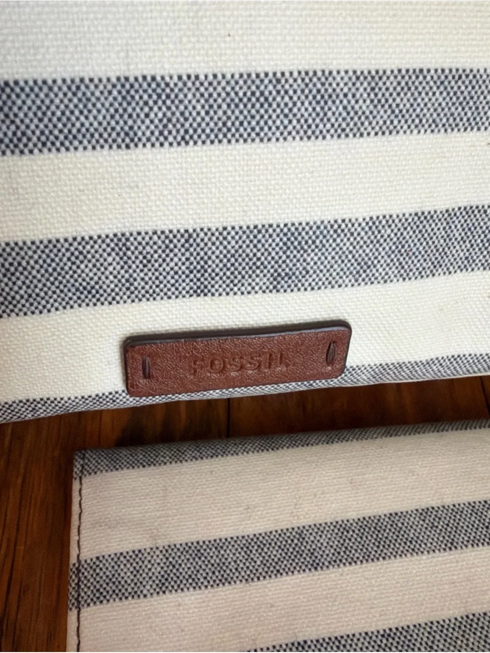 Fossil Fiona Shopper Tote Striped Coated Canvas Shoulder Bag Matching Wallet
